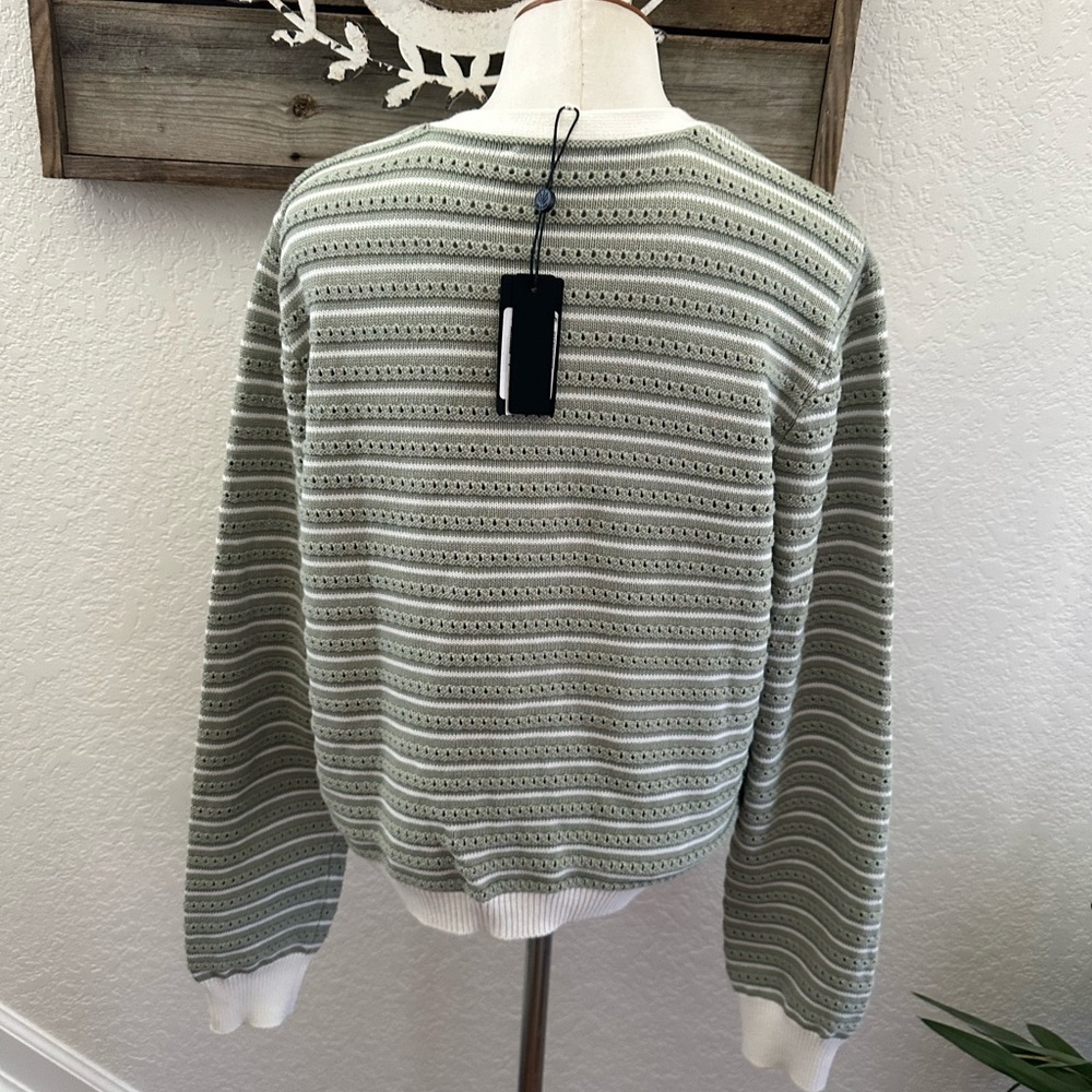 rag & bone Evelyn Sage and Cream Buttoned Cardigan ladies size Large NWT - Picture 2 of 7